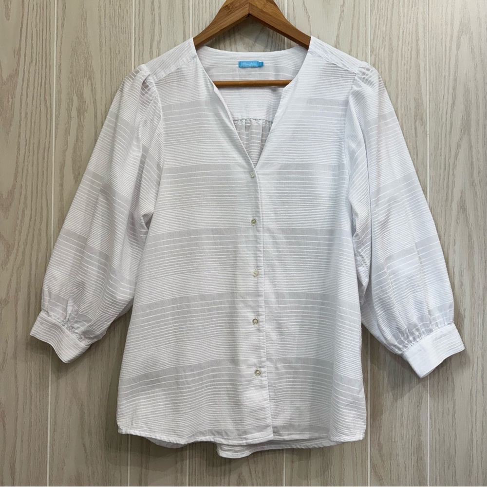 J. McLaughlin Estella White Puff Sleeve Button Down Blouse White Women’s Small S